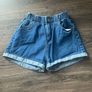 Blue Denim Jean Shorts with Paperbag Waist